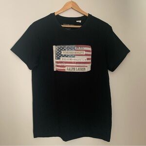 Denim & Supply Ralph Lauren Black Cotton USA Flag Patch T-Shirt Mens Size S